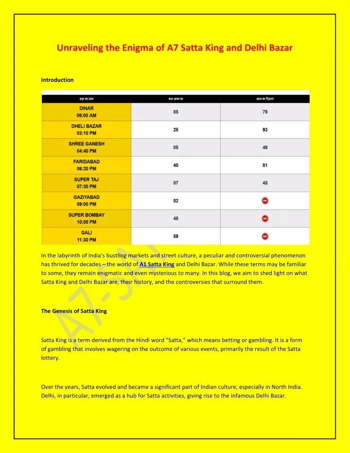unraveling the enigma of a7 satta king and delhi