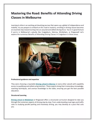 Mastering the Road - Benefits of Attending Driving Classes in Melbourne