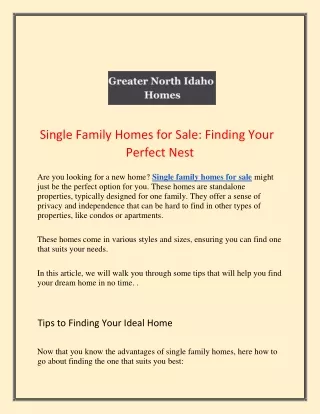 Single Family Homes for Sale Finding Your Perfect Nest!