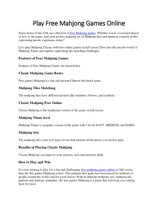 Play Free Mahjong Games Online
