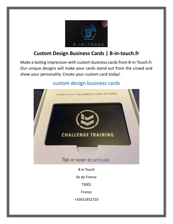 custom design business cards b in touch fr