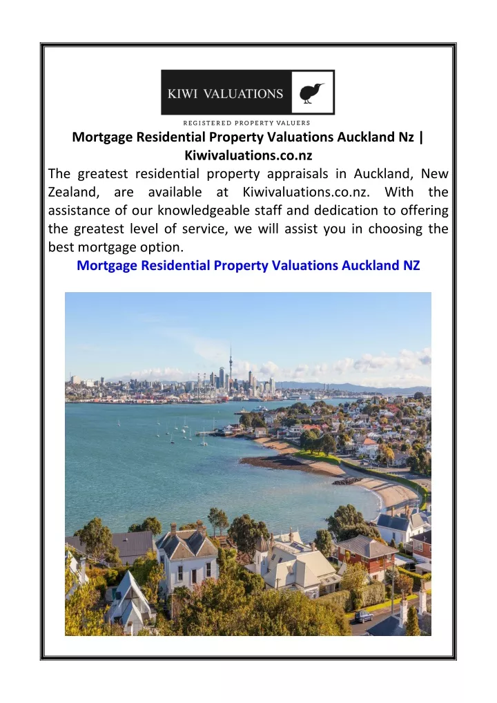 mortgage residential property valuations auckland