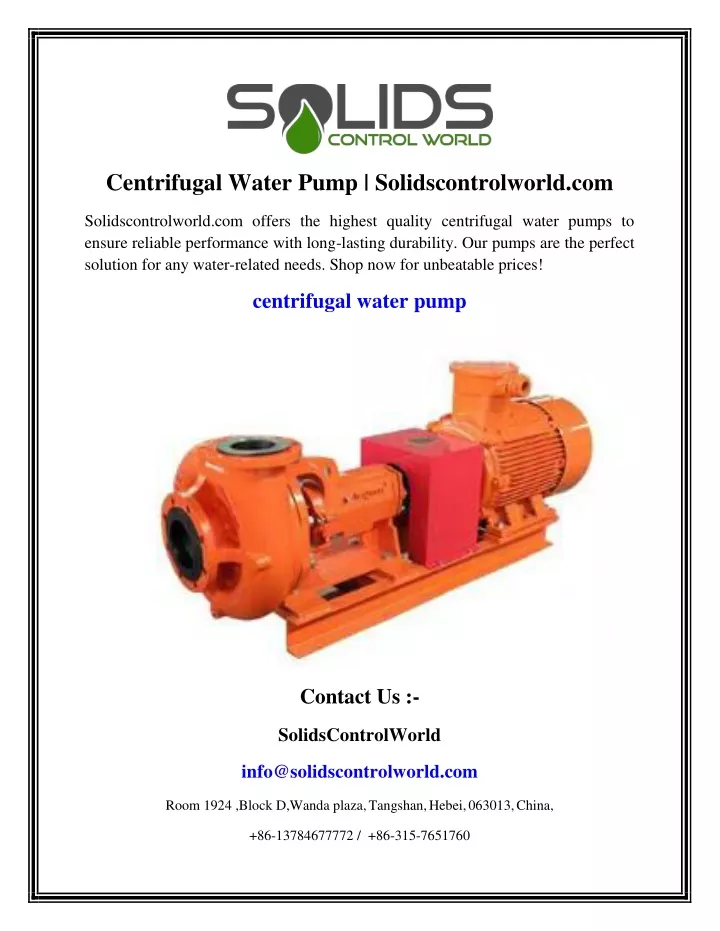 centrifugal water pump solidscontrolworld com