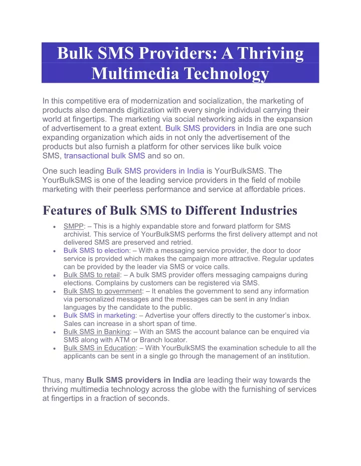 bulk sms providers a thriving multimedia