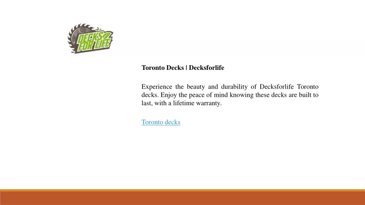 toronto decks decksforlife