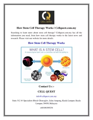 How Stem Cell Therapy Works    Cellquest.com.my