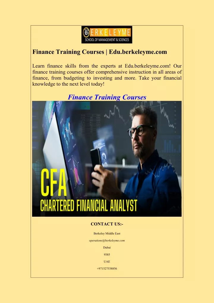 finance training courses edu berkeleyme com