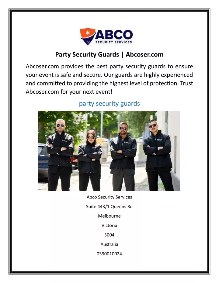 party security guards abcoser com