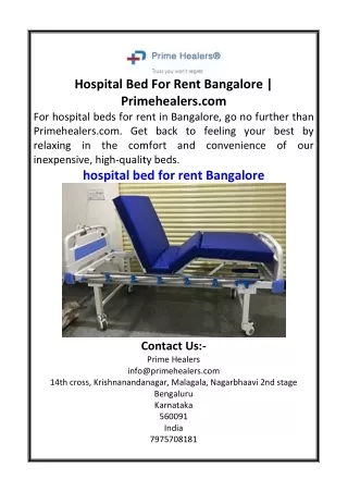Hospital Bed For Rent Bangalore  Primehealers.com