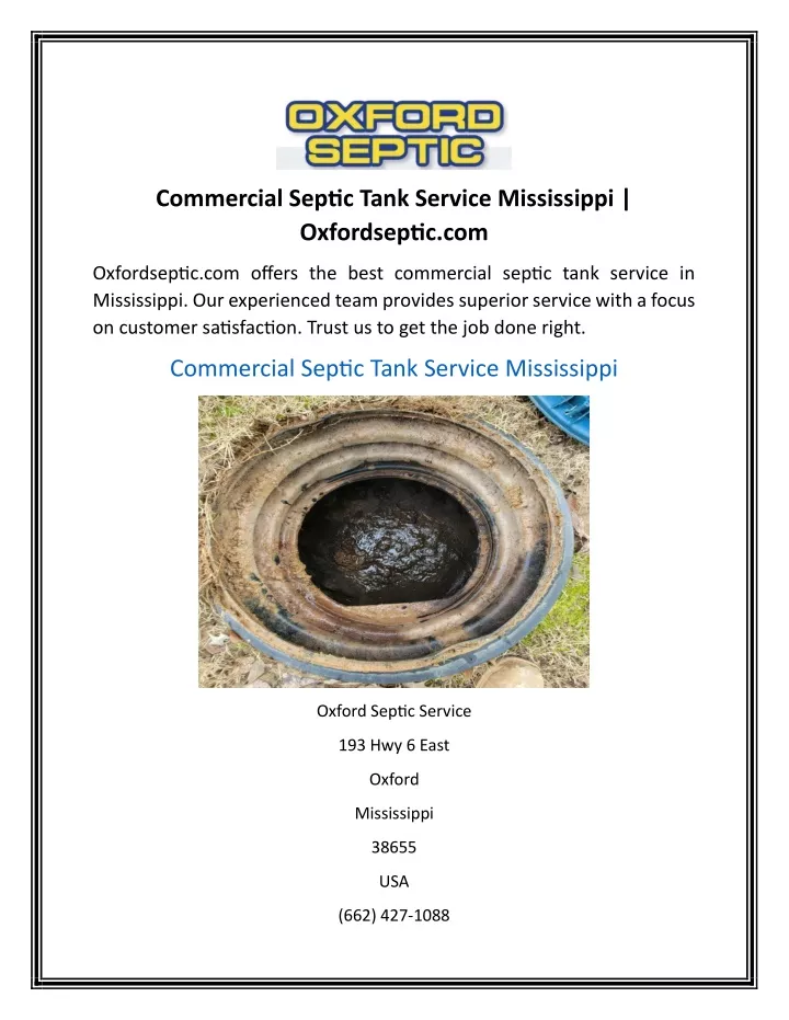commercial septic tank service mississippi
