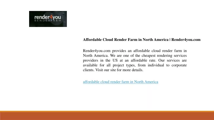 affordable cloud render farm in north america