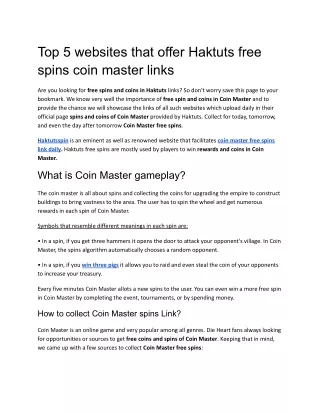 Top 5 websites that offer Hakuts free spins coin master links