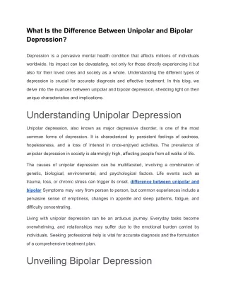 What Is the Difference Between Unipolar and Bipolar Depression?