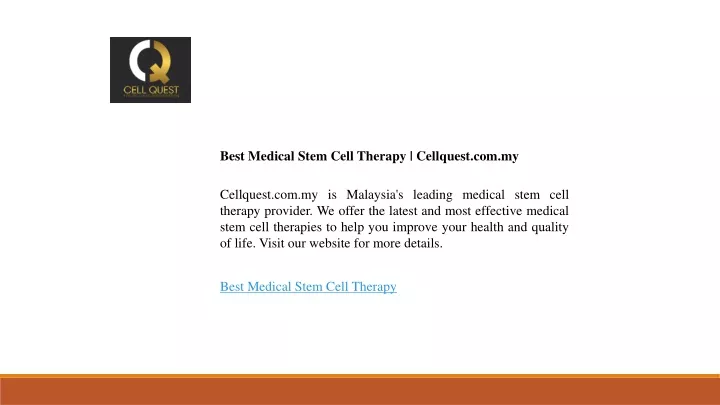 best medical stem cell therapy cellquest com my