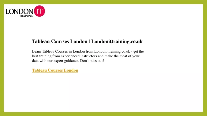 tableau courses london londonittraining