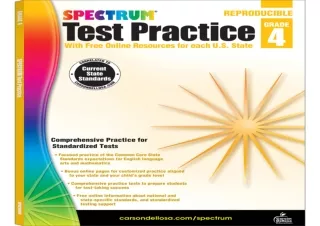 PDF DOWNLOAD Carson Dellosa Spectrum 4th Grade Test Practice Workbook All Subjec