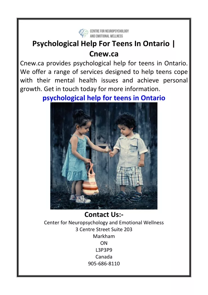 psychological help for teens in ontario cnew