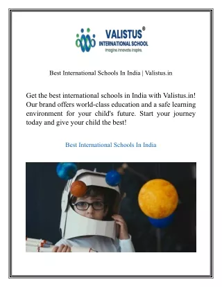 Best International Schools In India  Valistus.in