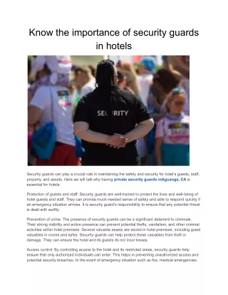 Know the importance of security guards in hotels