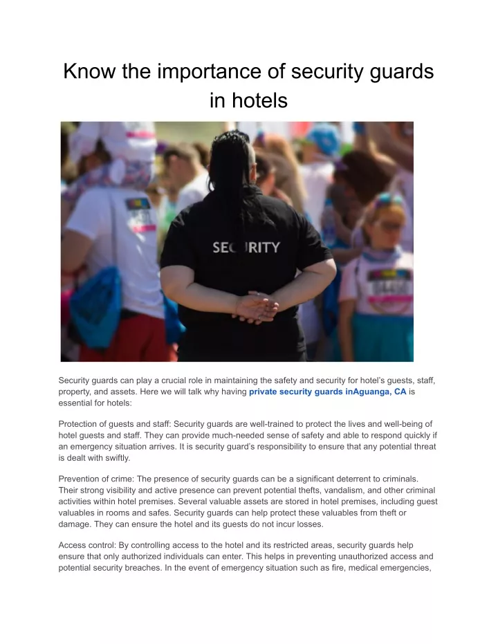 know the importance of security guards in hotels