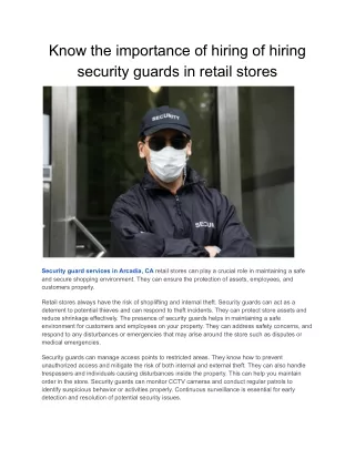 Know the importance of hiring of hiring security guards in retail stores