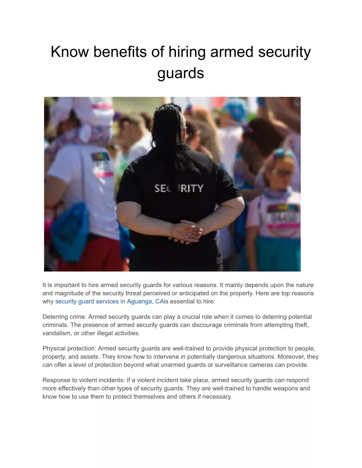 know benefits of hiring armed security guards