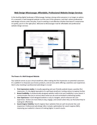 web design mississauga affordable professional