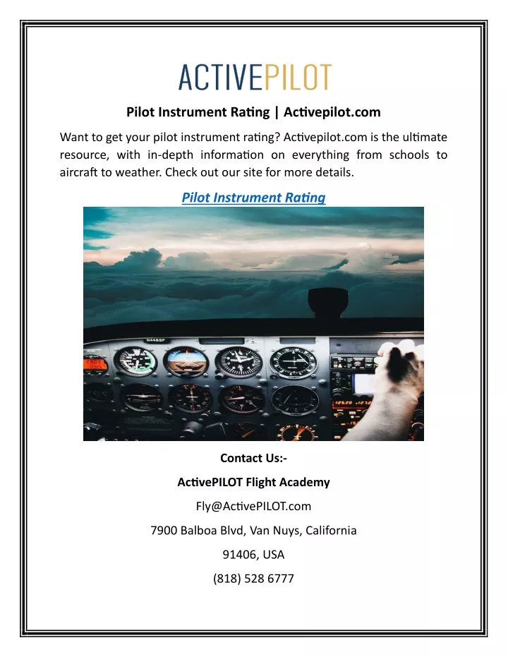 pilot instrument rating activepilot com