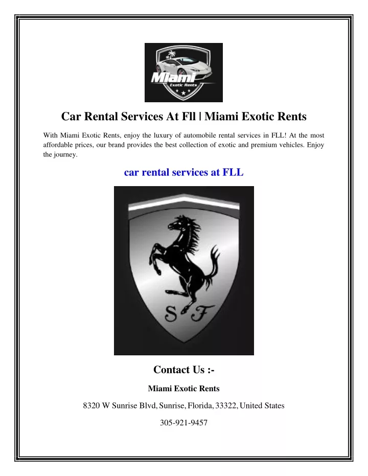 car rental services at fll miami exotic rents