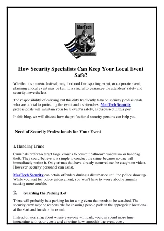 How Security Specialists Can Keep Your Local Event Safe?