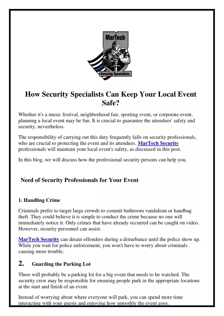 how security specialists can keep your local