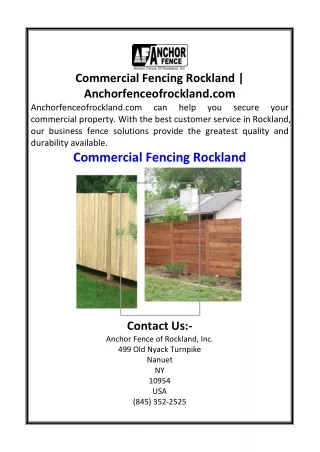 Commercial Fencing Rockland  Anchorfenceofrockland.com