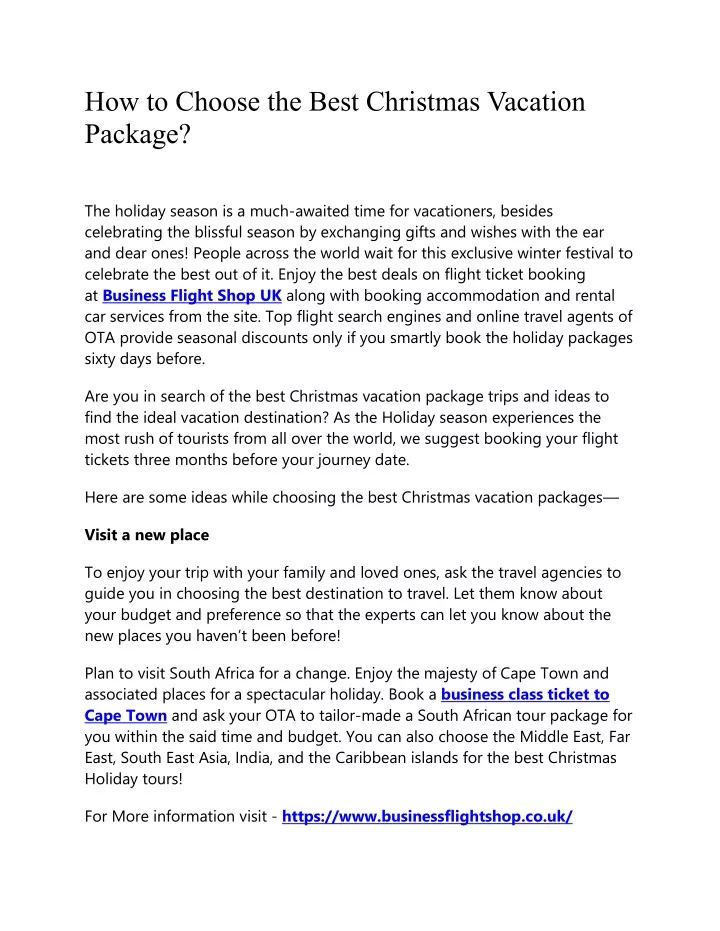 how to choose the best christmas vacation package