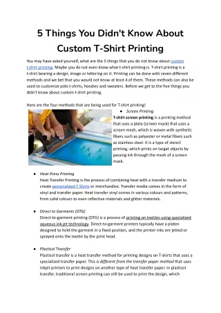 5 Things You Didn't Know About Custom T-Shirt Printing