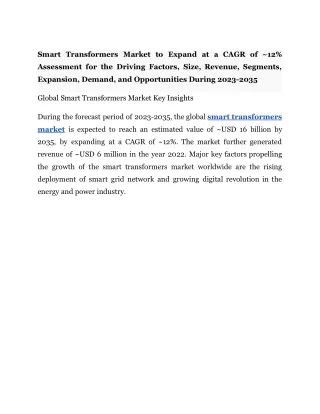 smart transformers market to expand at a cagr