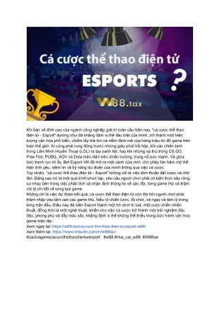 Cá Cược Esport Là Gì ? Cách Chơi Cá Cược Esports Ăn Tiền thật tại W88tax