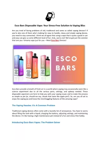 Esco Bars Disposable Vape Your Stress-Free Solution to Vaping Bliss