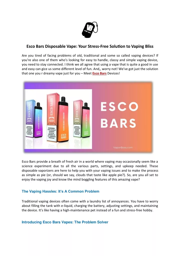 esco bars disposable vape your stress free