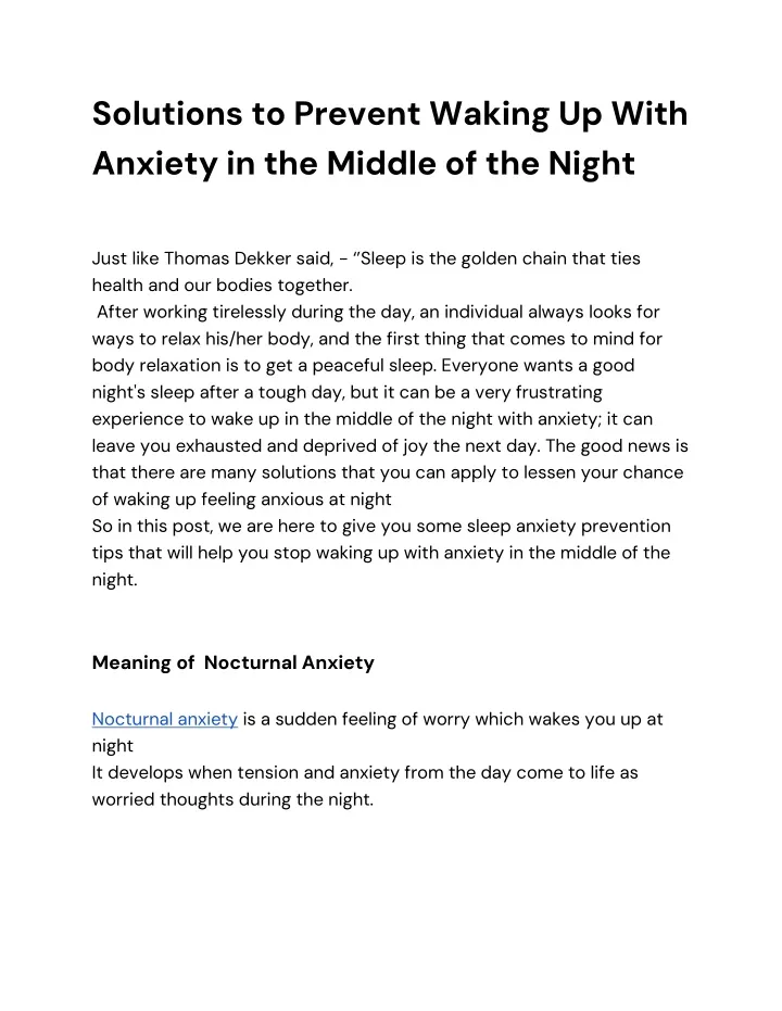 solutions to prevent waking up with anxiety