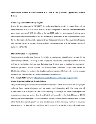 scopolamine market 2023 2035 growth at a cagr