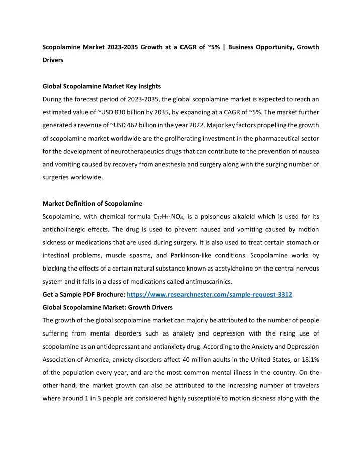 scopolamine market 2023 2035 growth at a cagr