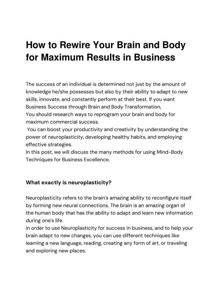 how to rewire your brain and body for maximum