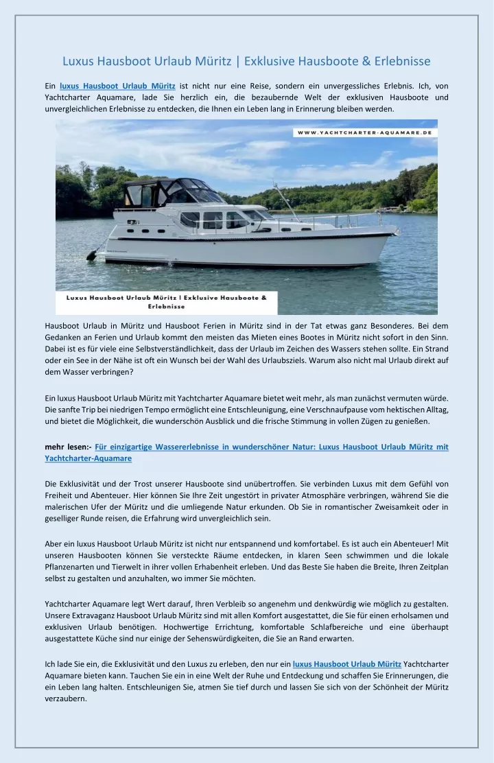 luxus hausboot urlaub m ritz exklusive hausboote