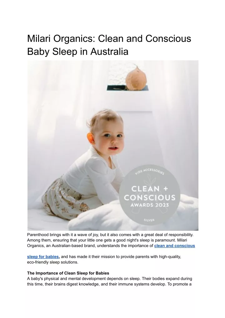 milari organics clean and conscious baby sleep