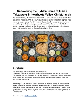 Uncovering the Hidden Gems of Indian Takeaways in Heathcote Valley, Christchurch