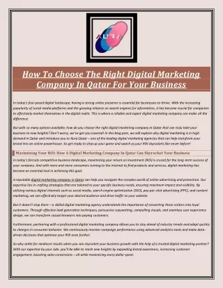 How To Choose The Right Digital Marketing Company In Qatar For Your Business