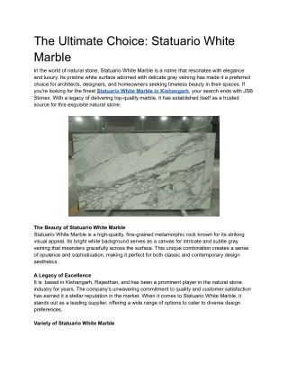 The Ultimate Choice: Statuario White Marble