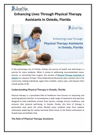 Enhancing Lives Through Physical Therapy Assistants in Oviedo, Florida