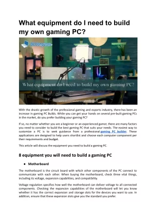 what equipment do i need to build my own gaming pc