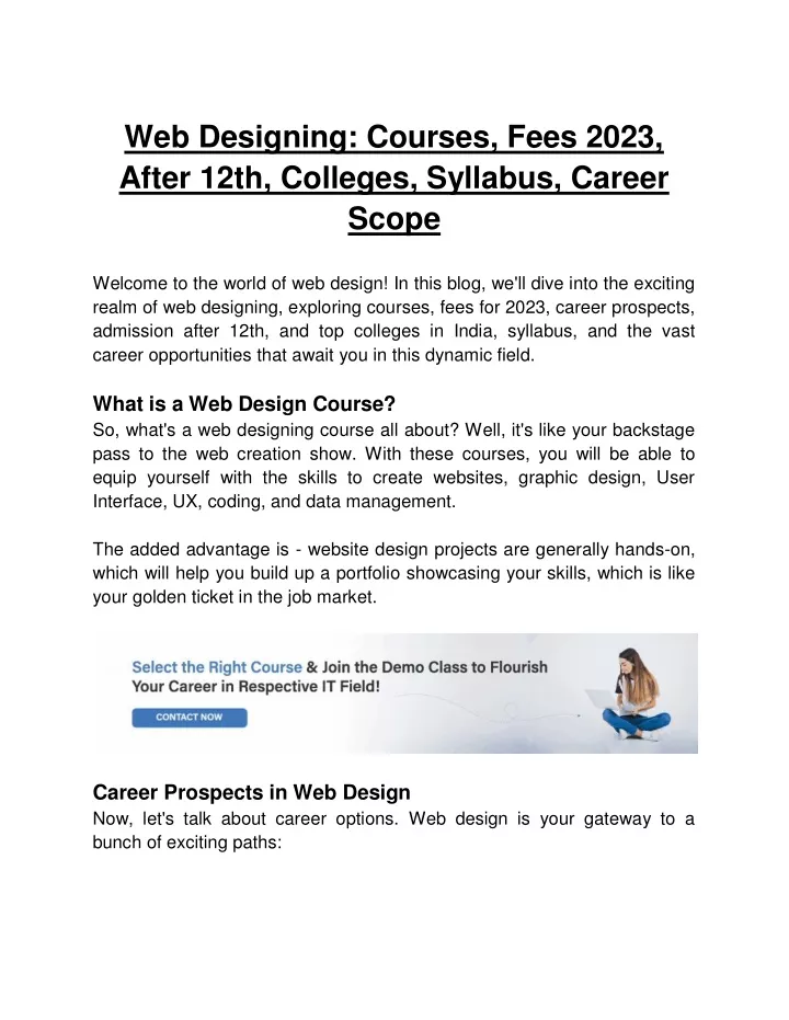 web designing courses fees 2023 after 12th